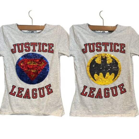 H&M Justice League Reversible Sequins T Shirt Size 6-8 Child Batman Superman - Picture 1 of 5